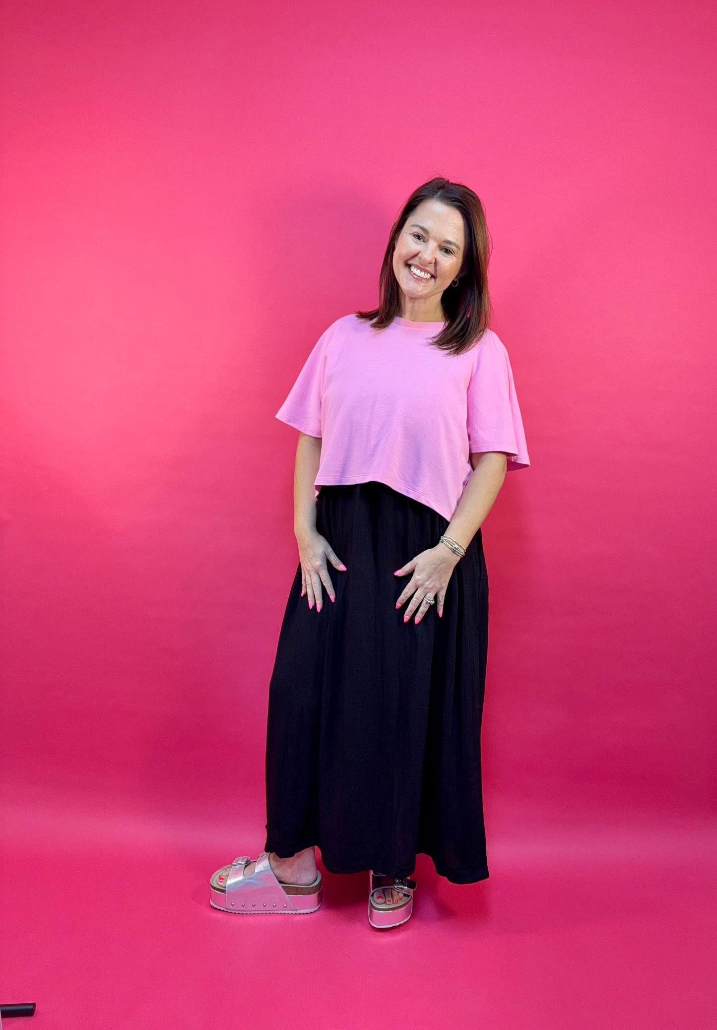 Boxy Crop Knit Top Hibiscus