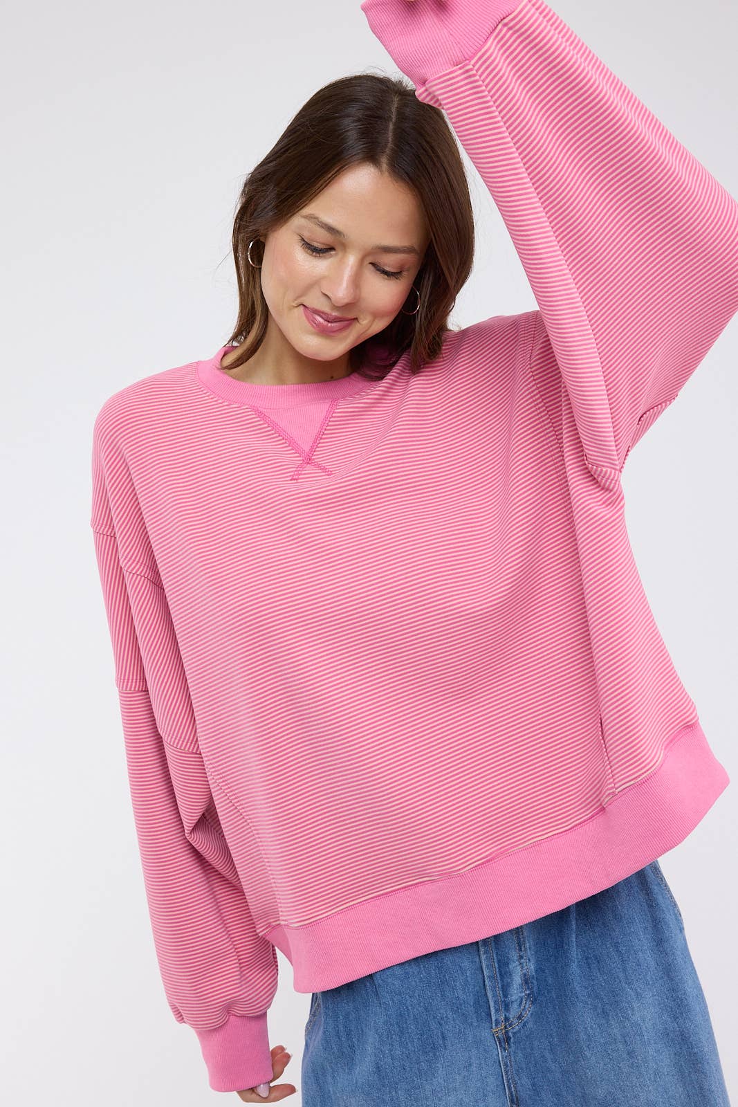 OVERSIZED STRIPED DROP SHOULDER SWEATSHIRT