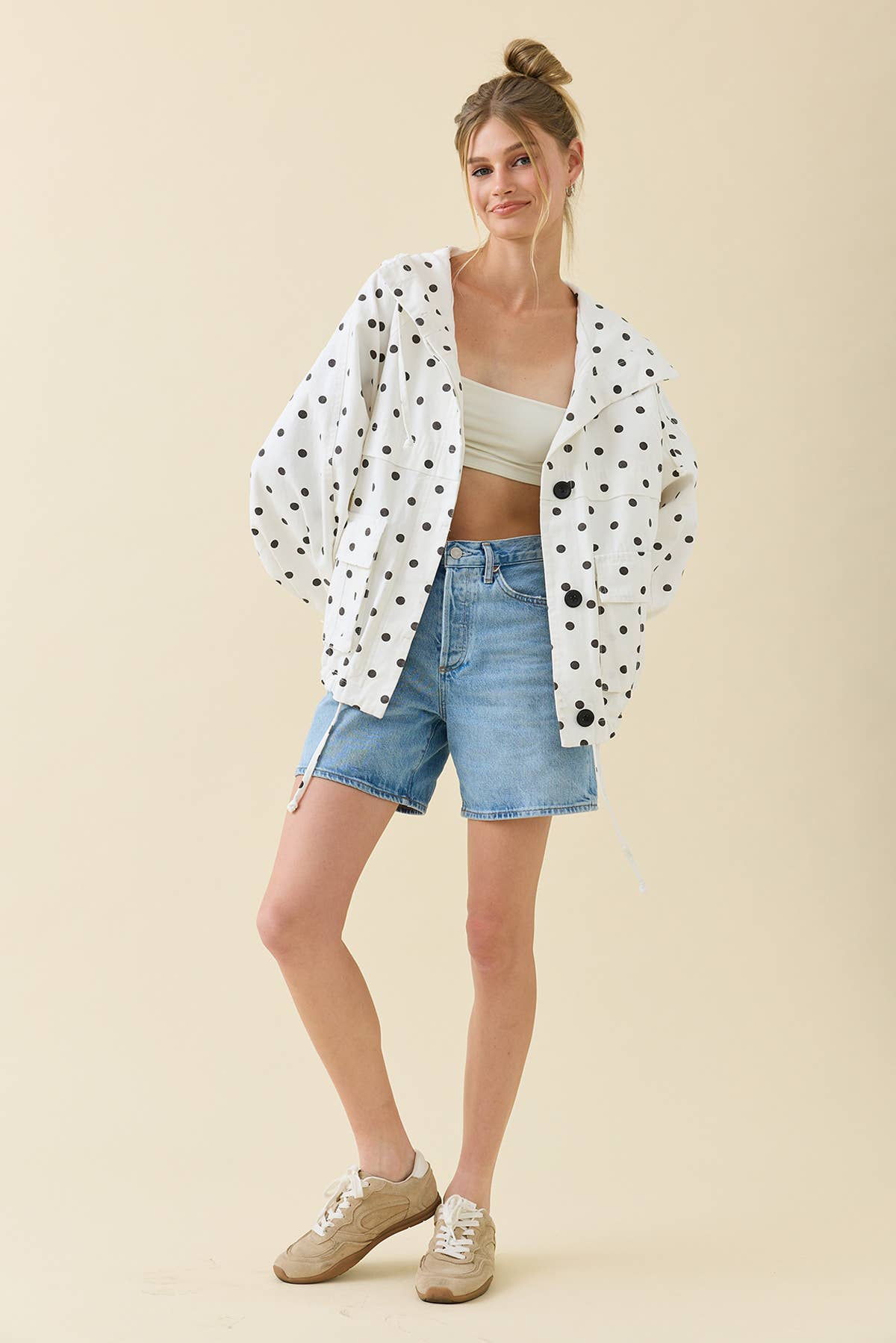 Polka Dot Hooded Utility Jacket - RJ1138