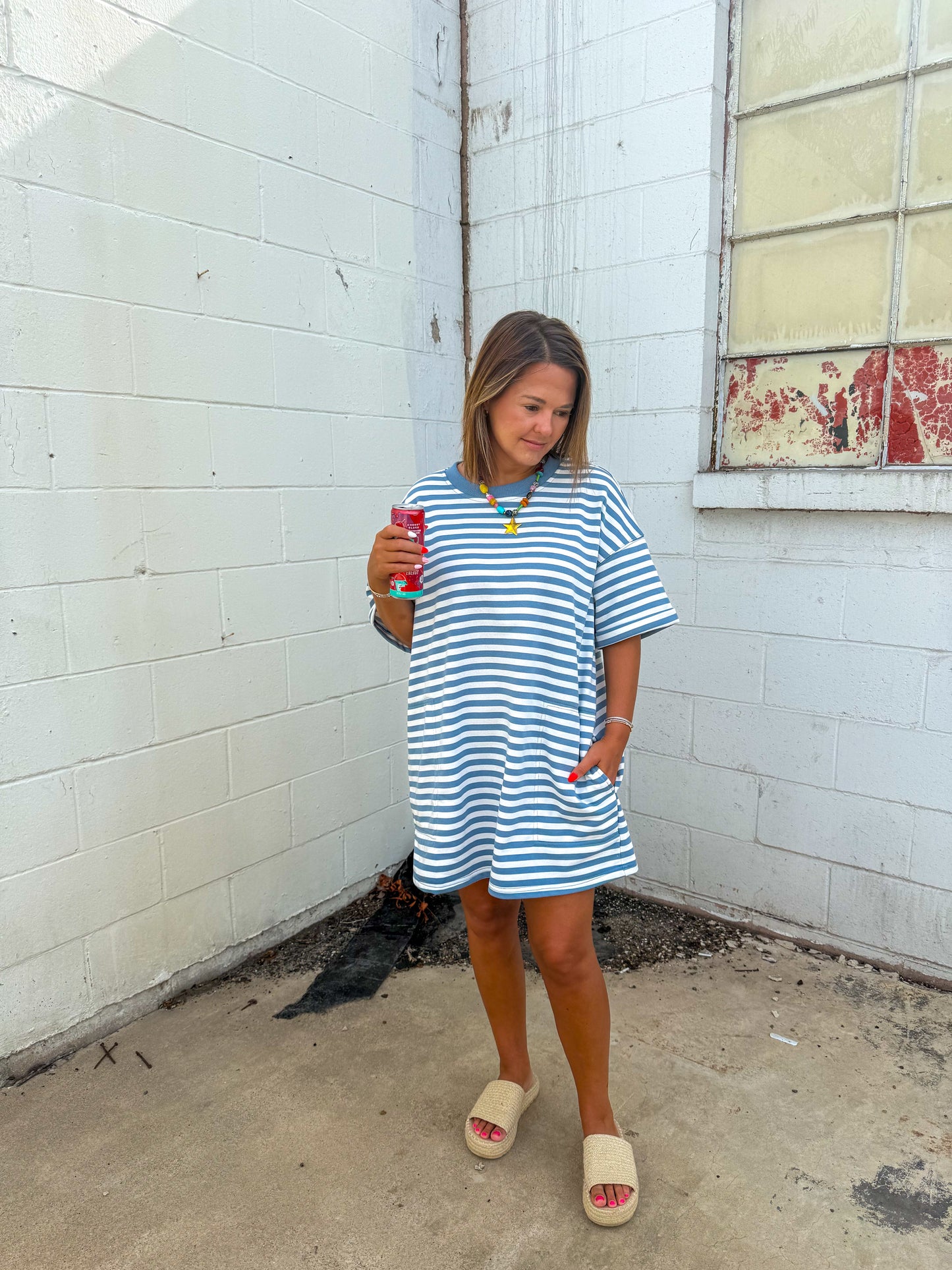 Stripe Knit Pullover Big Top Dress