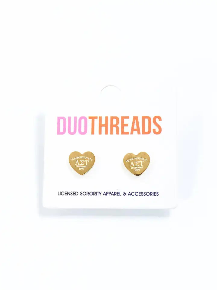 Alpha Sigma Tau Sorority Heart Earrings