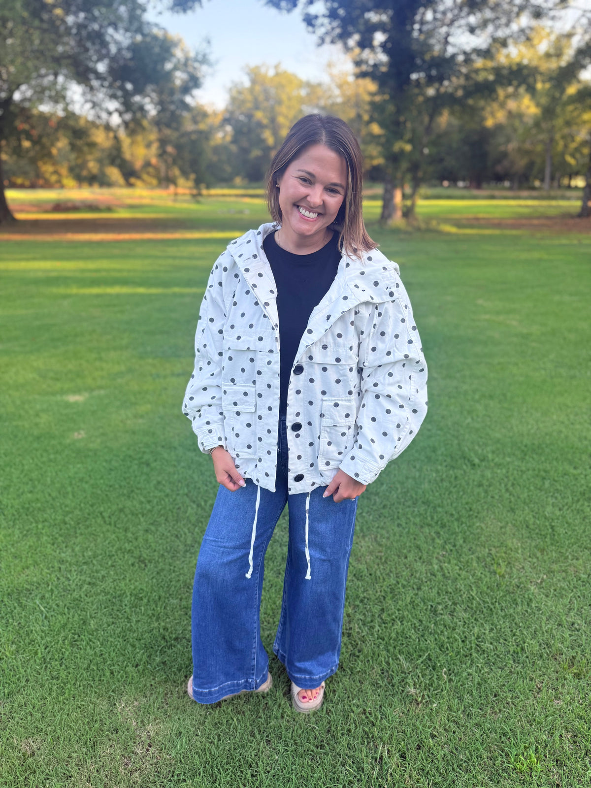 Polka Dot Hooded Utility Jacket - RJ1138