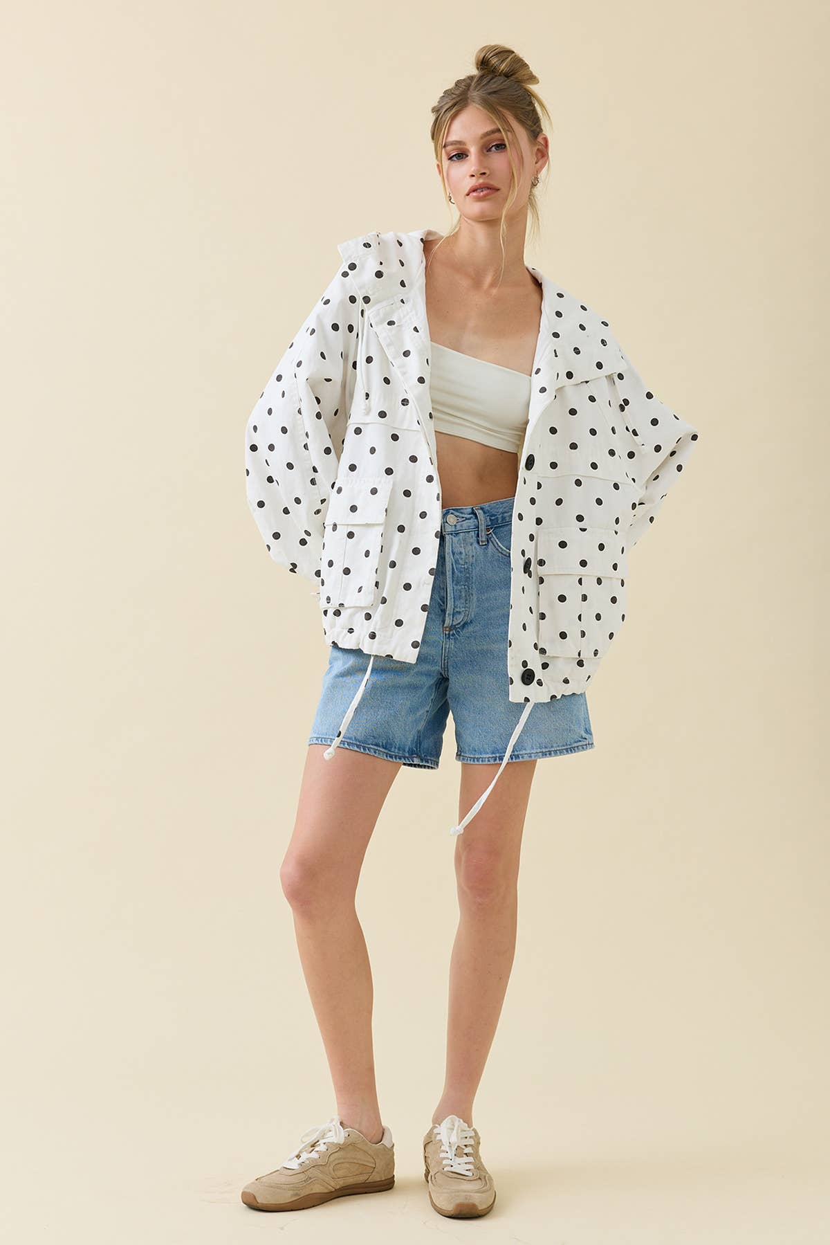 Polka Dot Hooded Utility Jacket - RJ1138