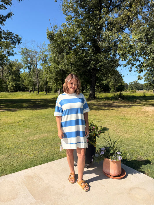 Raw hem striped dress
