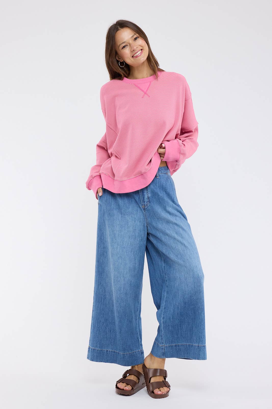 OVERSIZED STRIPED DROP SHOULDER SWEATSHIRT