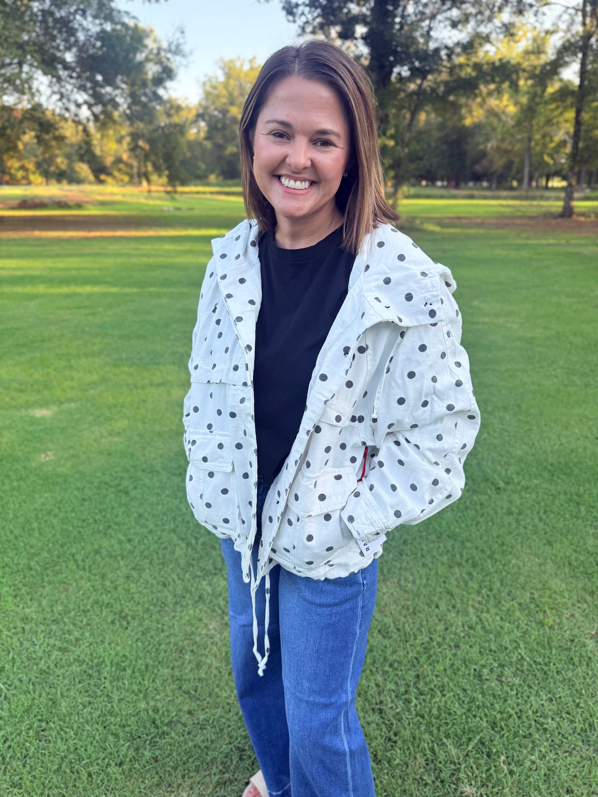 Polka Dot Hooded Utility Jacket - RJ1138