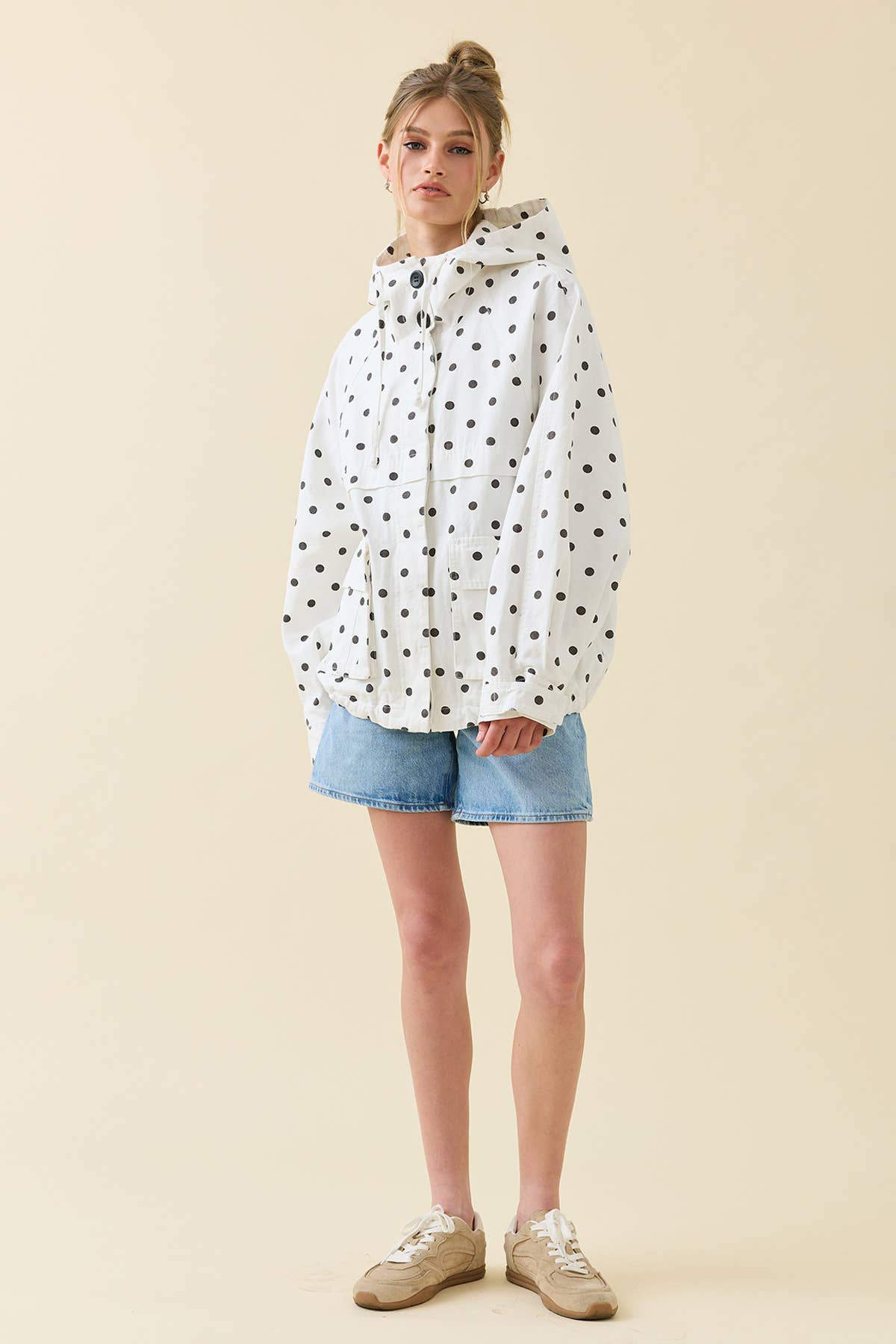 Polka Dot Hooded Utility Jacket - RJ1138