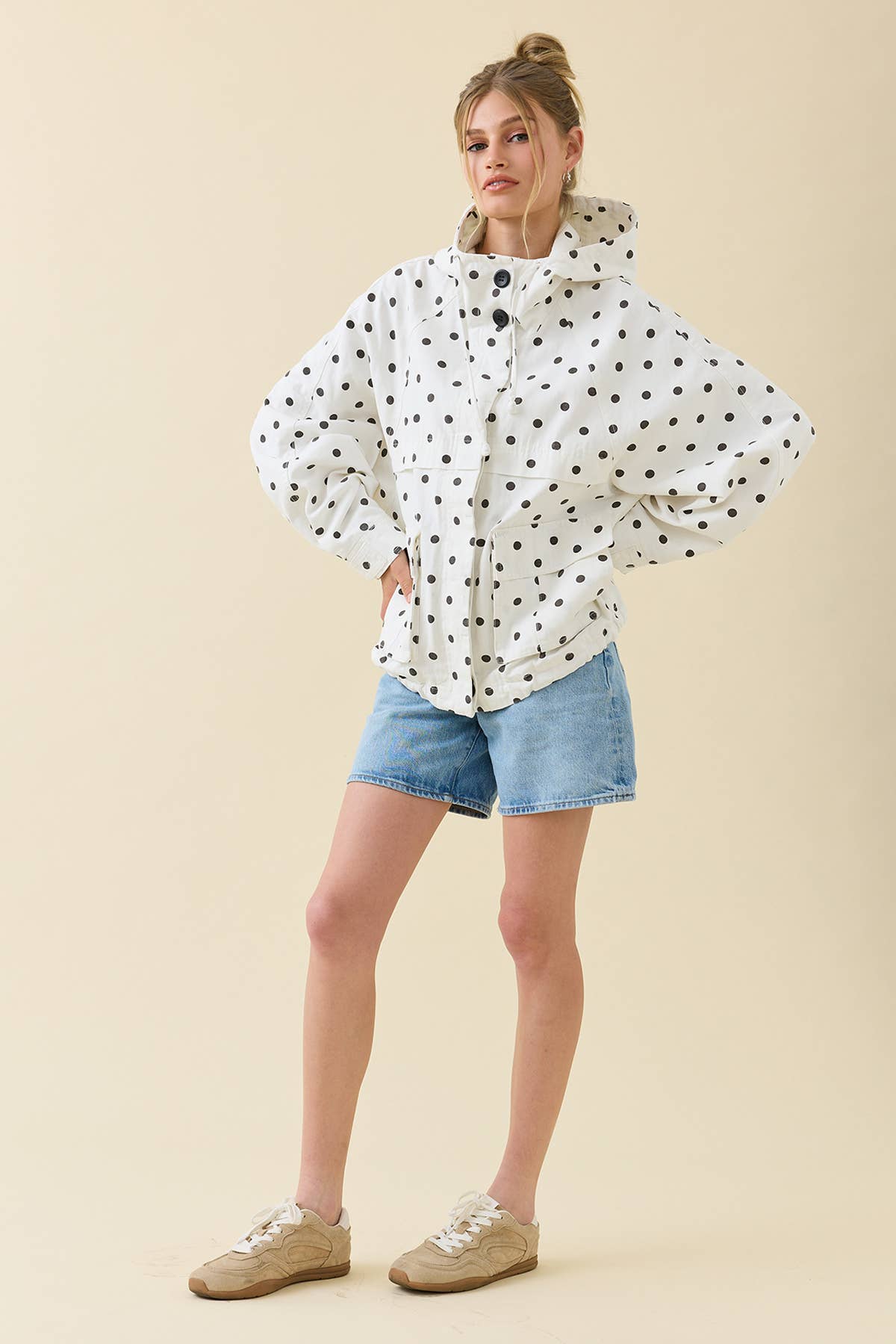 Polka Dot Hooded Utility Jacket - RJ1138