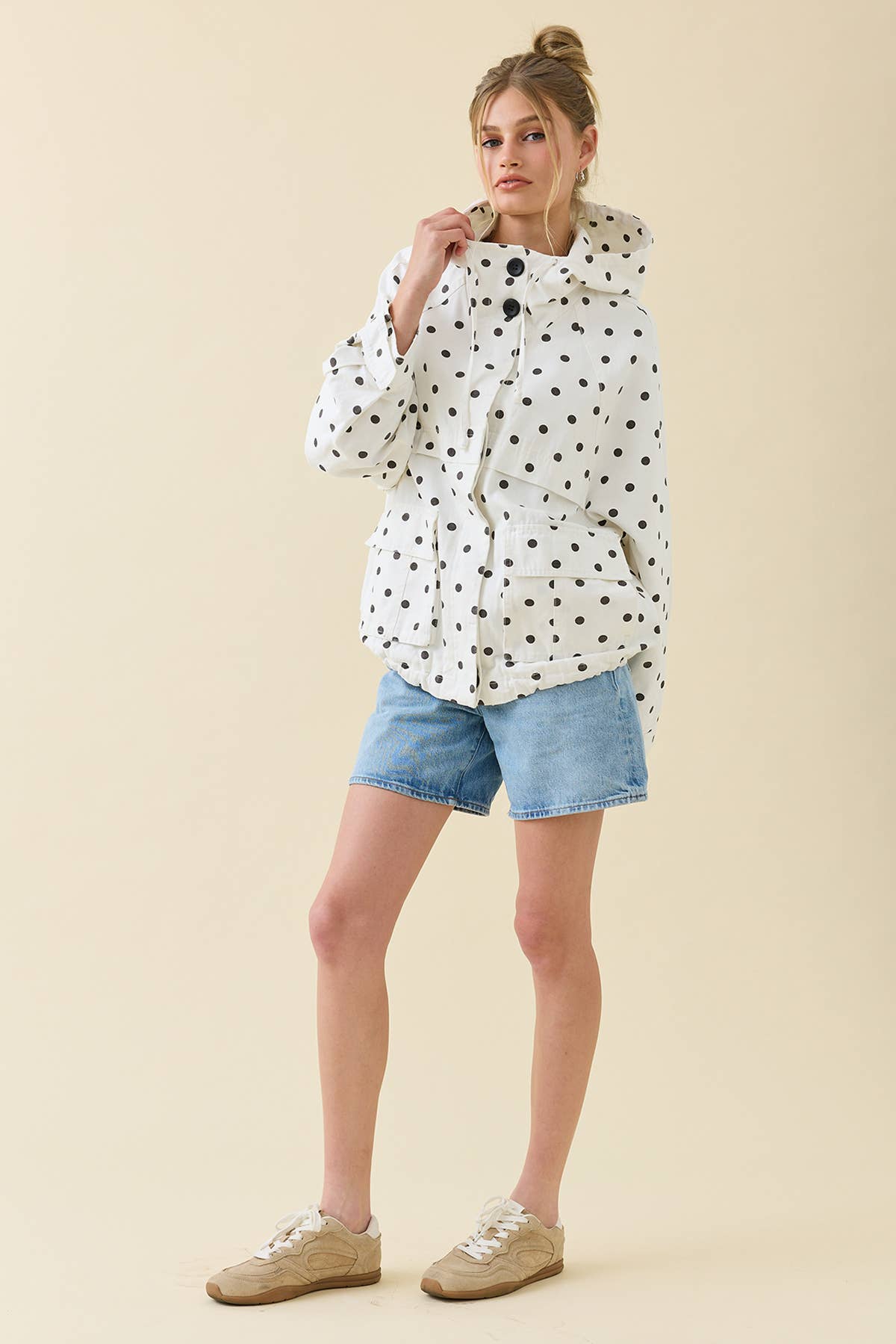 Polka Dot Hooded Utility Jacket - RJ1138